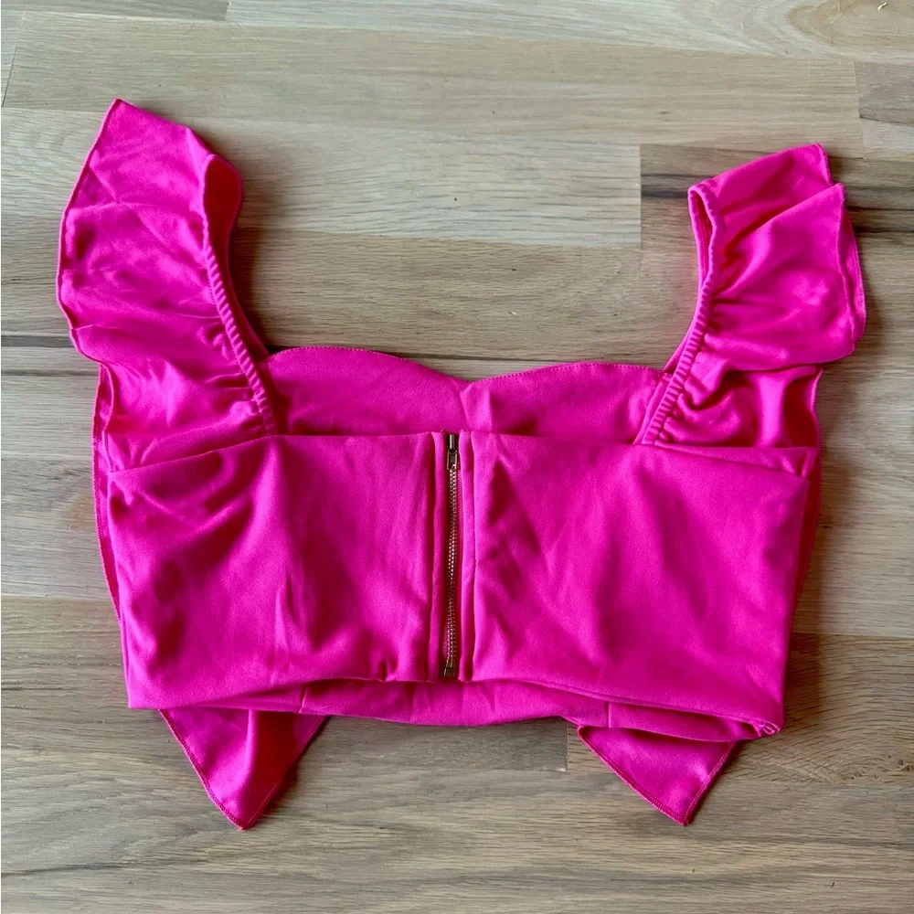 Ina Hot Pink Ruffle Crop Top - Picture 2 of 4